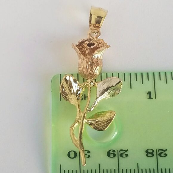 Solid 14k yellow white rose flower Gold pendant charm 3D - Picture 5 of 8